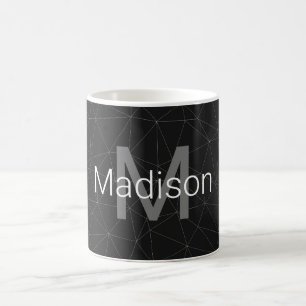 Mug Monogramme élégant en maillage géométrique blanc g