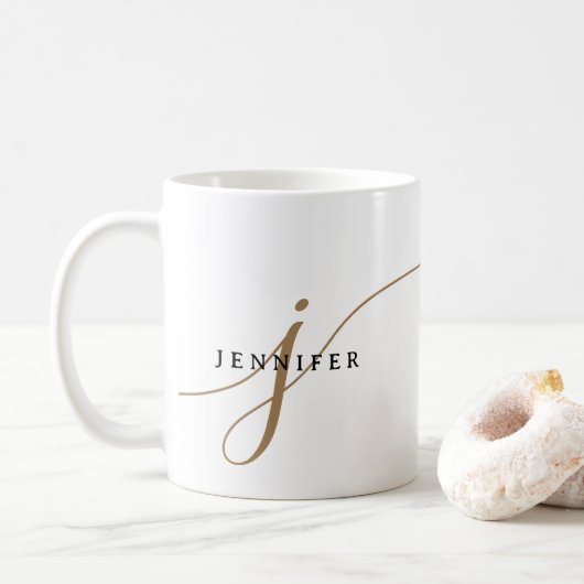 Mug Monogramme élégant en noir et or (Avec donut)