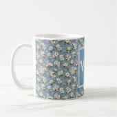 Mug Monogramme Élégant Fleur Bleue (Gauche)