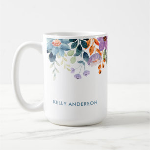 Mug Monogramme élégant floral aquarelle bleu violet