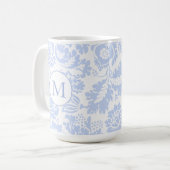 Mug Monogramme élégant floral botanique bleu (Devant gauche)