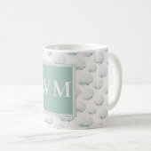 Mug Monogramme Élégant Hydrangea Bleu-vert (Devant droit)