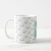 Mug Monogramme Élégant Hydrangea Bleu-vert (Gauche)
