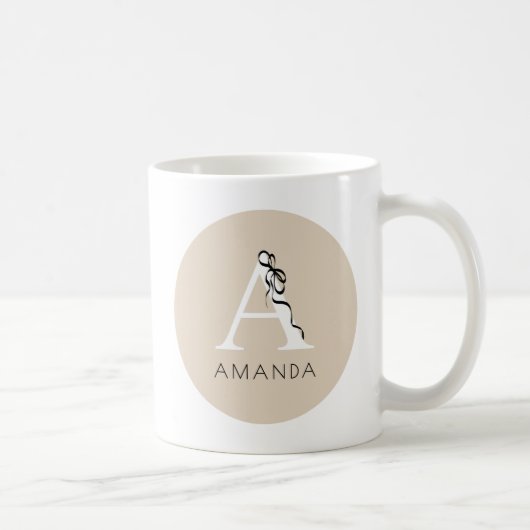 Mug Monogramme élégant initial féminin noir nœud chic (Droite)