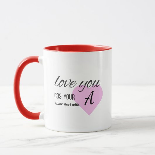 Mug Monogramme Élégant Initiale Je T'Aime car ton nom (Gauche)