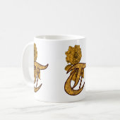 Mug Monogramme Élégant Initiale T Or Paon (Devant gauche)