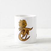 Mug Monogramme Élégant Initiale T Or Paon (Centre)