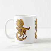 Mug Monogramme Élégant Initiale T Or Paon (Gauche)