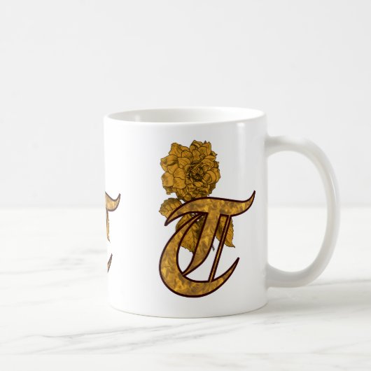 Mug Monogramme Élégant Initiale T Or Paon (Droite)