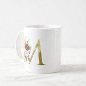Mug Monogramme élégant lettre M rose burgundy doré (Devant gauche)