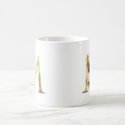 Mug Monogramme élégant lettre M rose saumon or doré ro (Centre)