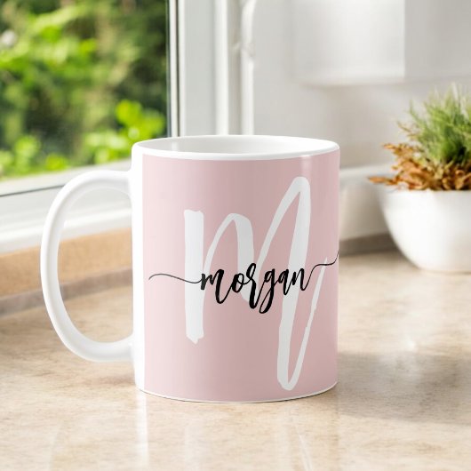 Mug Monogramme élégant moderne mignon rose