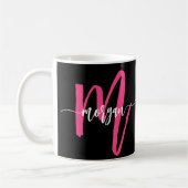 Mug Monogramme élégant moderne rose chaud noir (Gauche)