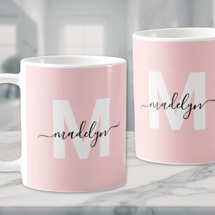 Mug Monogramme Élégant Moderne Rose Pâle