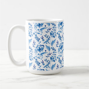 Mug Monogramme Élégant Motif Floral Bleu Vintage
