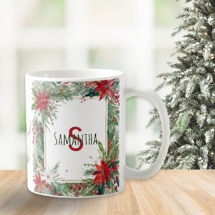 Mug Monogramme Élégant Noël Botaniques d'hiver