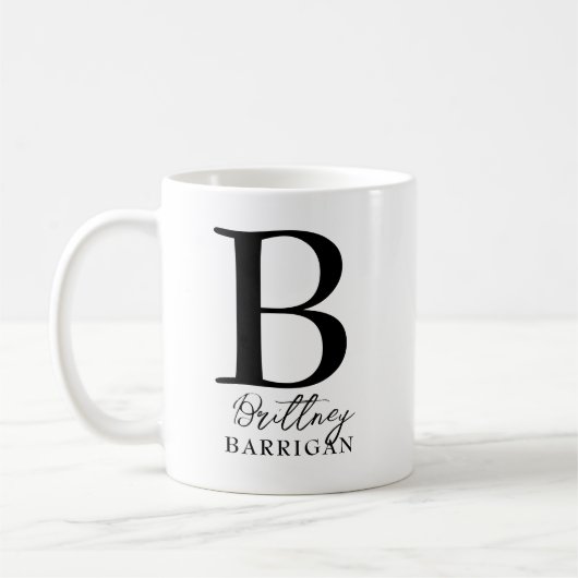 Mug Monogramme élégant noir et blanc (Gauche)