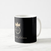 Mug Monogramme Élégant Noir et Or (Devant droit)