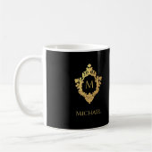 Mug Monogramme élégant noir et or dans un nom de blaso (Gauche)