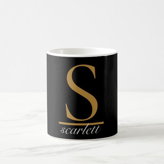 Mug Monogramme élégant noir or script girly chic