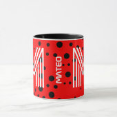 Mug Monogramme Élégant & Nom Moderne | Café Rouge, Noi (Centre)