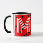 Mug Monogramme Élégant & Nom Moderne | Café Rouge, Noi (Gauche)