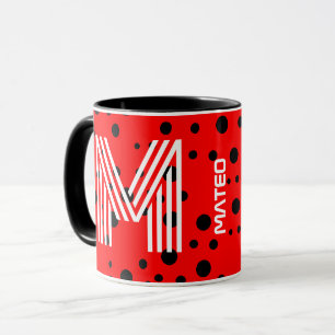 Mug Monogramme Élégant & Nom Moderne   Café Rouge, Noi