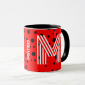 Mug Monogramme Élégant & Nom Moderne | Café Rouge, Noi (Devant droit)
