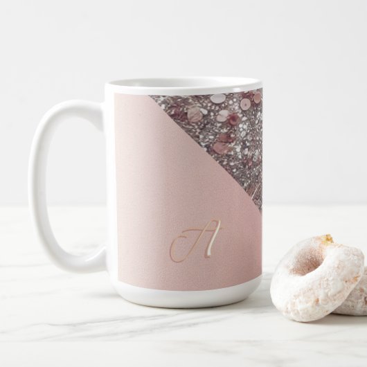 Mug Monogramme élégant or rose (Avec donut)