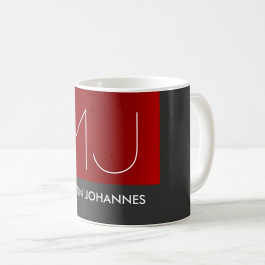 Mug Monogramme Elegant Red Grey Ajouter Nom Initiales (Devant droit)