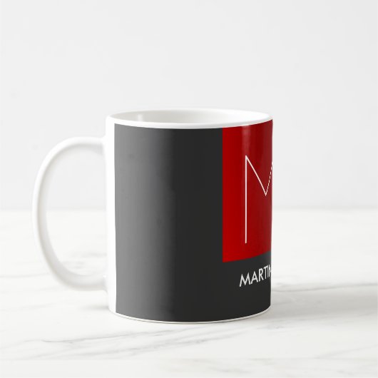 Mug Monogramme Elegant Red Grey Ajouter Nom Initiales (Gauche)