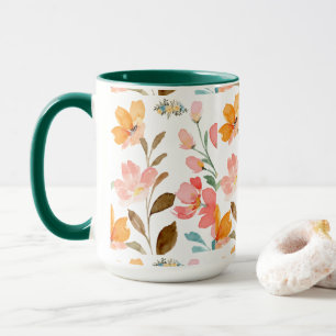 Mug Monogramme Élégant Rose Aquarelle