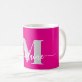 Mug Monogramme élégant rose blanc (Devant droit)