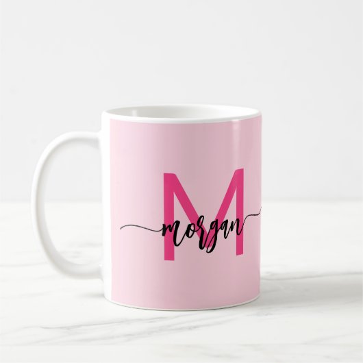 Mug Monogramme élégant rose chaud moderne (Gauche)