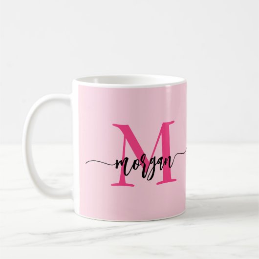 Mug Monogramme élégant rose chaud moderne (Gauche)