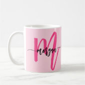 Mug Monogramme élégant rose chaud moderne (Gauche)