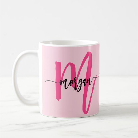 Mug Monogramme élégant rose chaud moderne (Gauche)