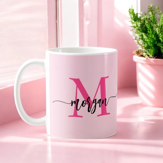 Mug Monogramme élégant rose chaud moderne