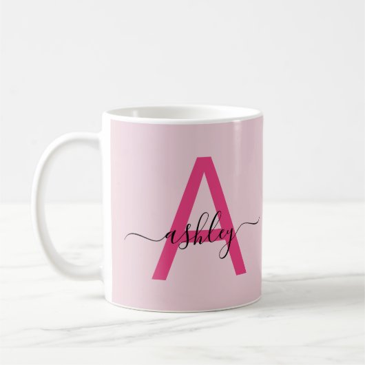 Mug Monogramme élégant rose chaud moderne (Gauche)