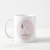 Mug Monogramme Élégant Rose Féminin Ruban (Gauche)
