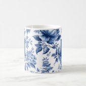 Mug Monogramme Élégant Rose Florale Bleu Blanc (Centre)