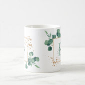 Mug Monogramme élégant vert eucalyptus et feuille d'or (Centre)