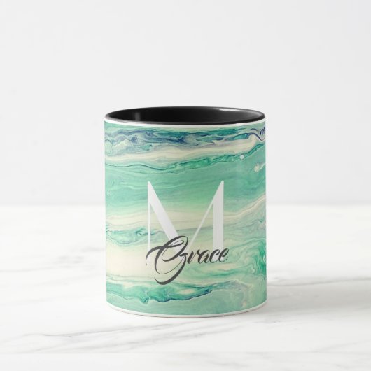 Mug Monogramme Émeraude Et Blanc (Centre)