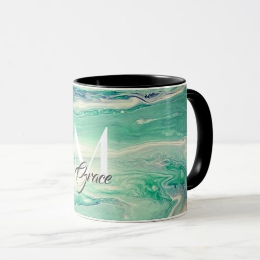 Mug Monogramme Émeraude Et Blanc (Devant droit)