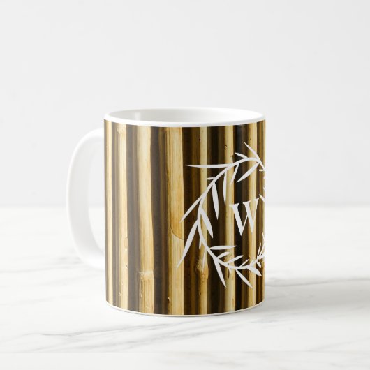Mug Monogramme en bambou rustique Lignes verticales Mo (Devant gauche)