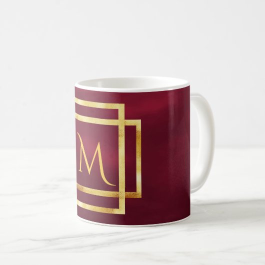 Mug Monogramme en Bourgogne avec cadre art déco faux o (Devant droit)