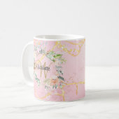 Mug Monogramme en écriture dorée Floral Gold sur agate (Devant gauche)