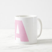 Mug Monogramme en gras avec point rose clair et blanc  (Devant droit)