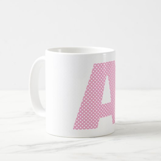 Mug Monogramme en gras avec point rose clair et blanc  (Devant gauche)