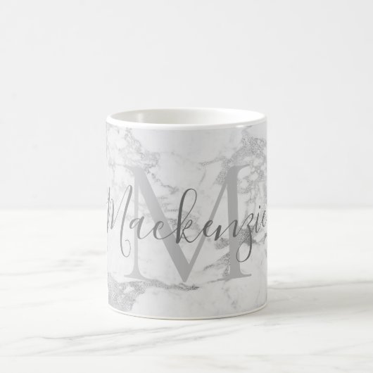 Mug Monogramme en marbre argenté tendance (Centre)